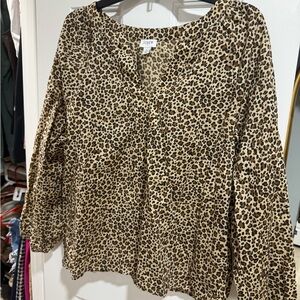 J. Crew Black and Tan Leopard Print Blouse